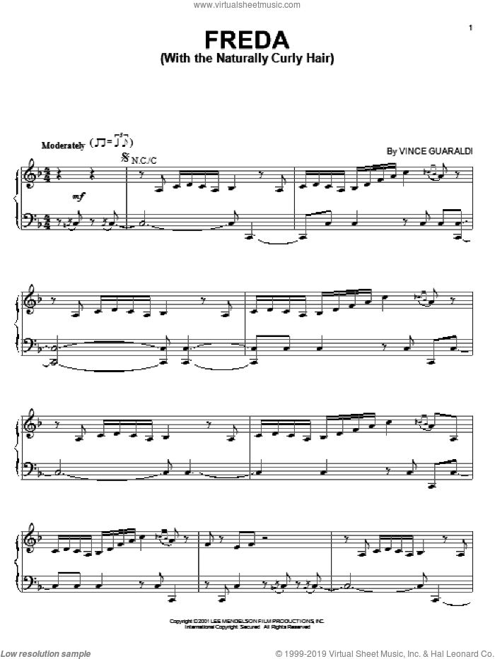 Frieda (With The Naturally Curly Hair), (intermediate) sheet music for piano solo by Vince Guaraldi, intermediate skill level