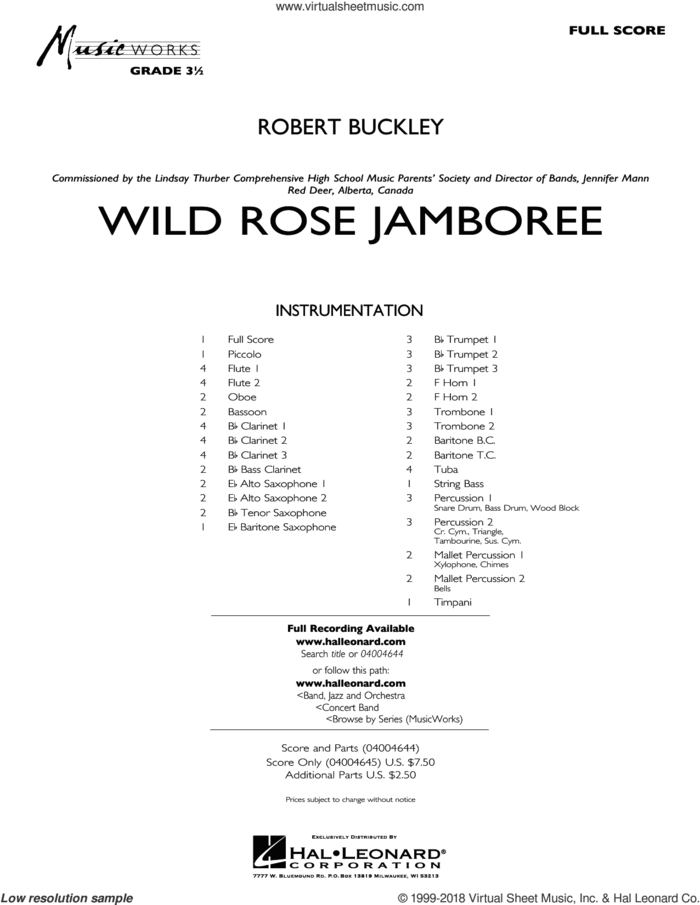 Wild Rose Jamboree (COMPLETE) sheet music for concert band by Robert Buckley, intermediate skill level