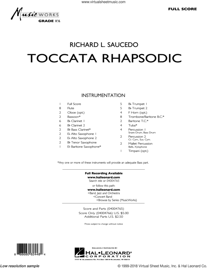 Toccata Rhapsodic (COMPLETE) sheet music for concert band by Richard L. Saucedo, intermediate skill level