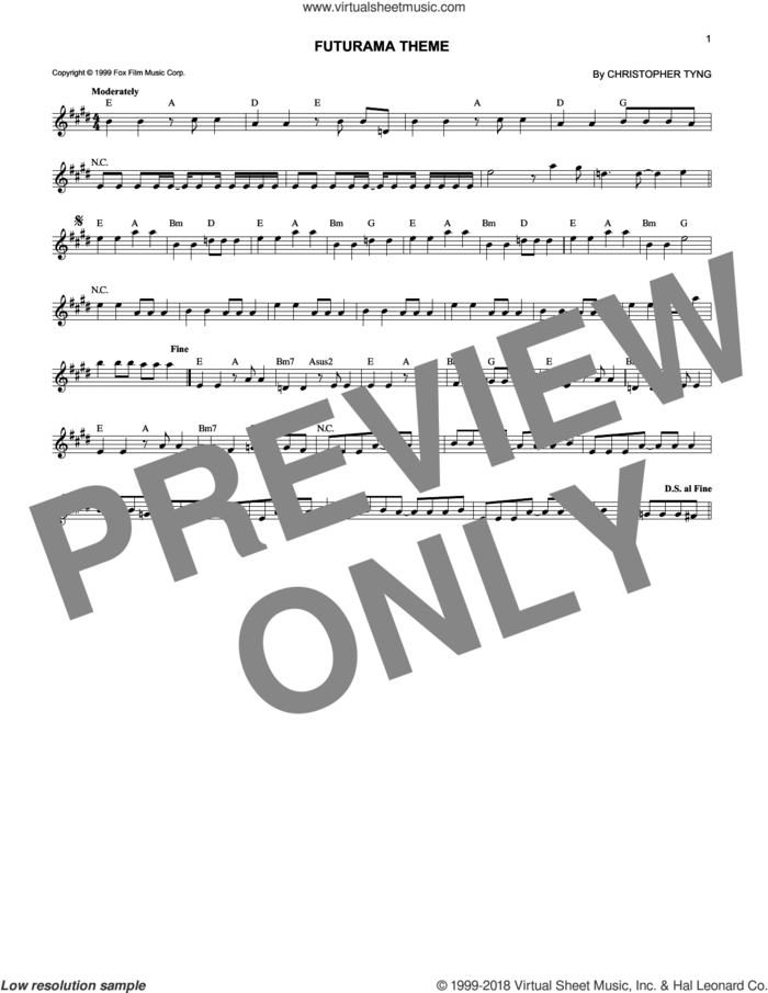 Futurama Theme sheet music for voice and other instruments (fake book) by Christopher Tyng, intermediate skill level