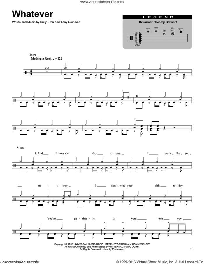 Whatever sheet music for drums by Godsmack, Sully Erna and Tony Rombola, intermediate skill level