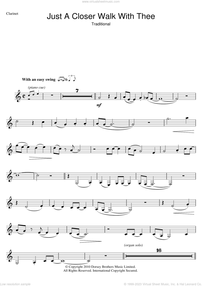 Just A Closer Walk With Thee sheet music for clarinet solo, intermediate skill level