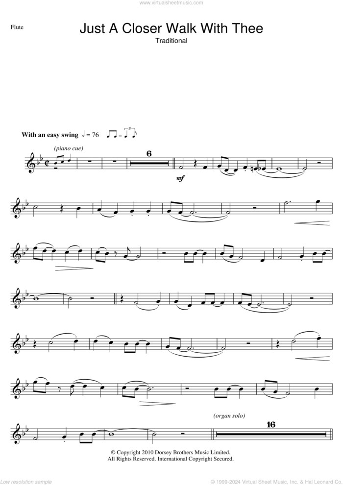 Just A Closer Walk With Thee sheet music for flute solo, intermediate skill level