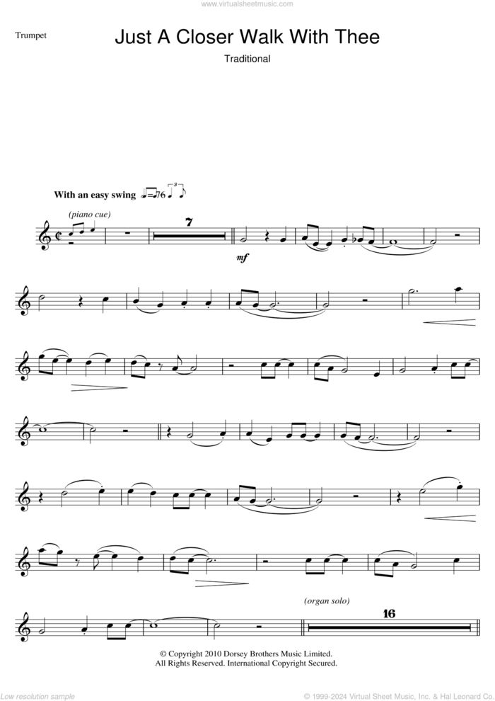Just A Closer Walk With Thee sheet music for trumpet solo, intermediate skill level