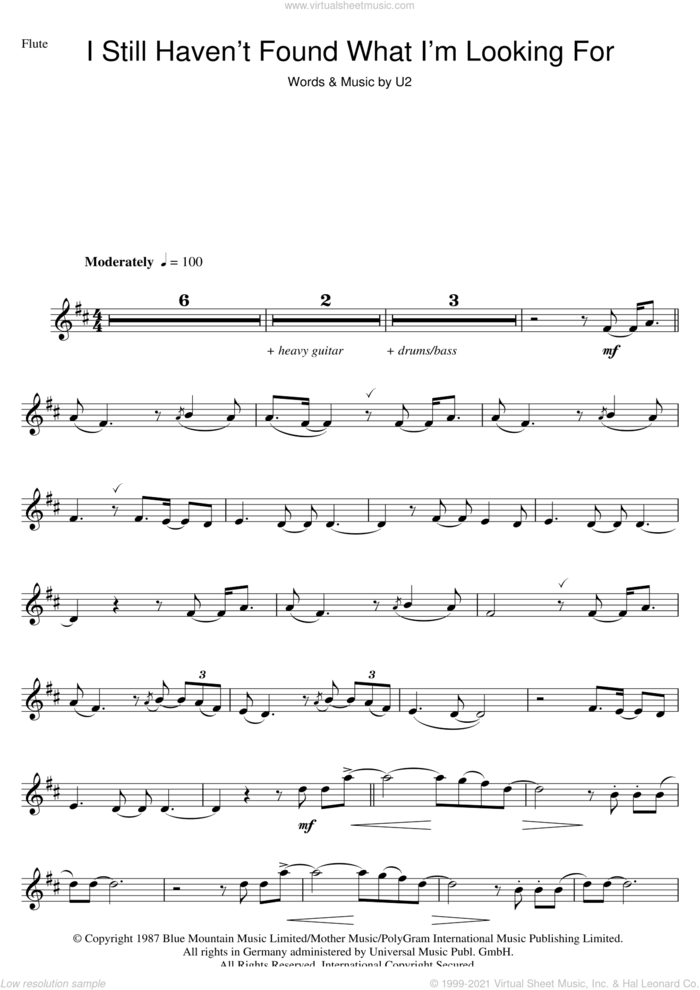 I Still Haven't Found What I'm Looking For sheet music for flute solo by U2, intermediate skill level