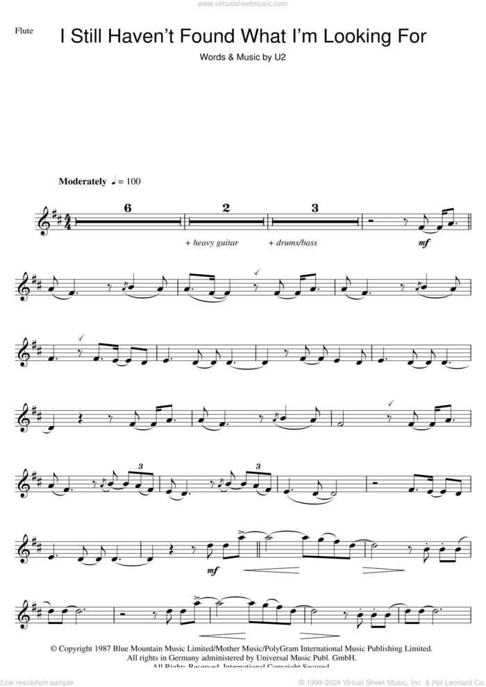 I Still Haven't Found What I'm Looking For sheet music for flute solo by U2, intermediate skill level