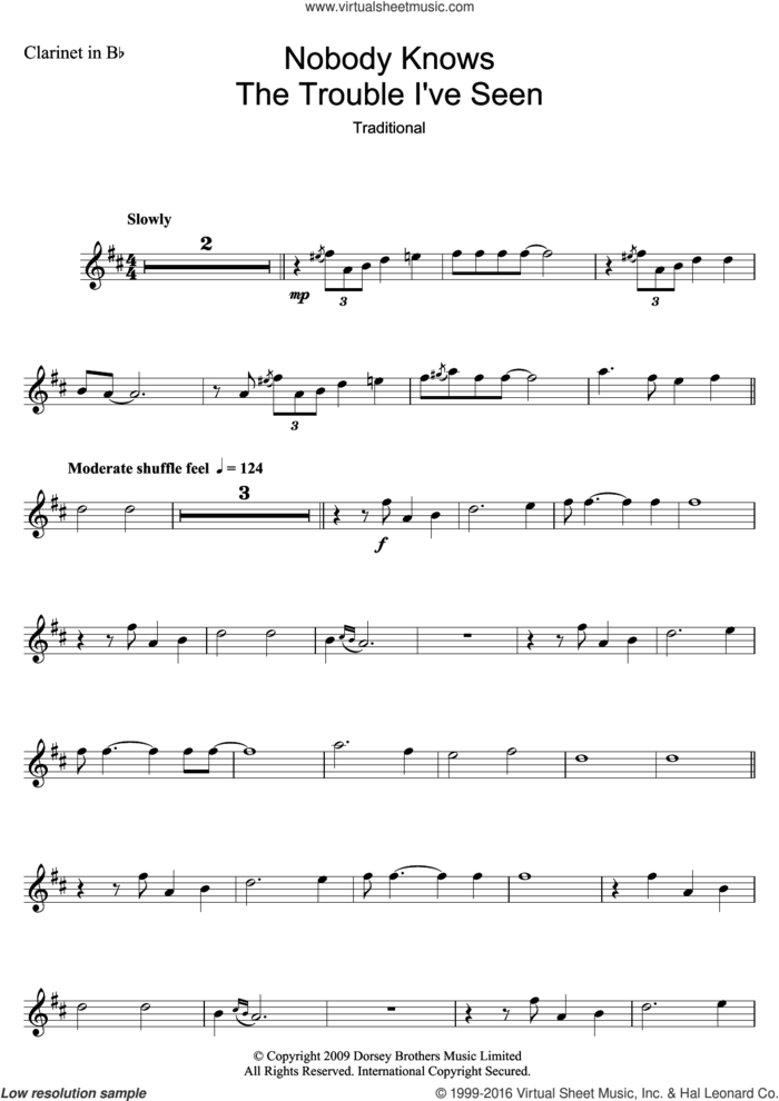 Nobody Knows The Trouble I've Seen sheet music for clarinet solo by Louis Armstrong and Miscellaneous, intermediate skill level