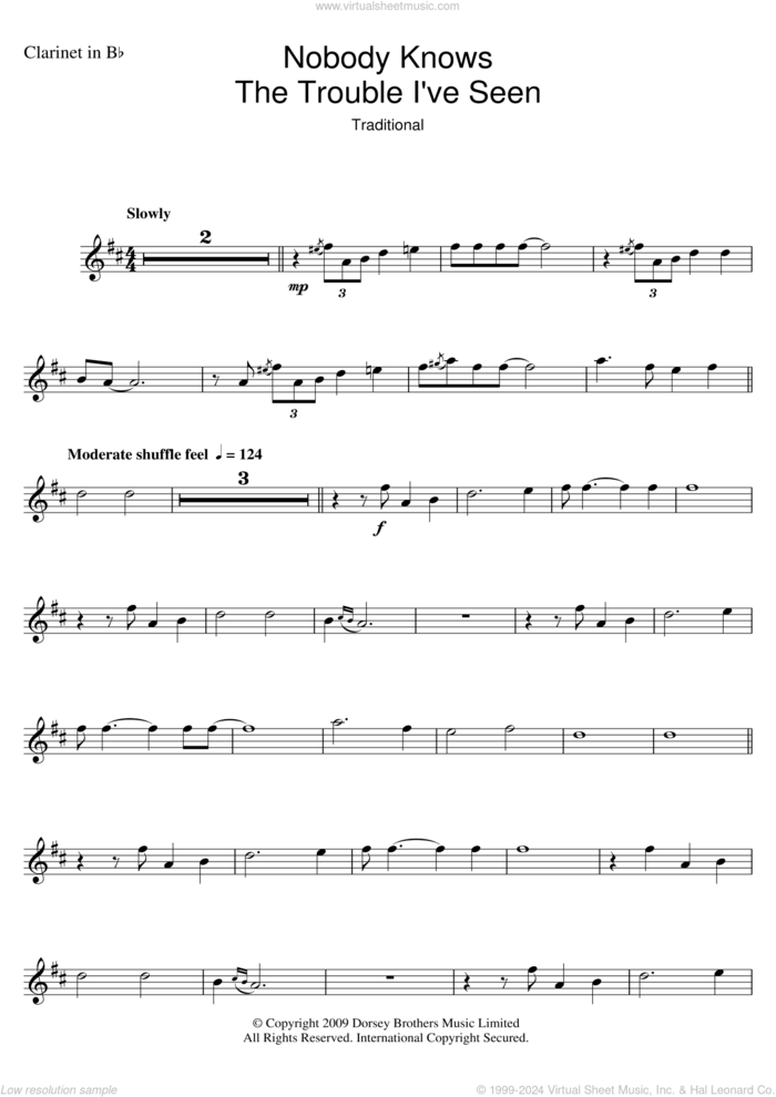 Nobody Knows The Trouble I've Seen sheet music for clarinet solo by Louis Armstrong and Miscellaneous, intermediate skill level