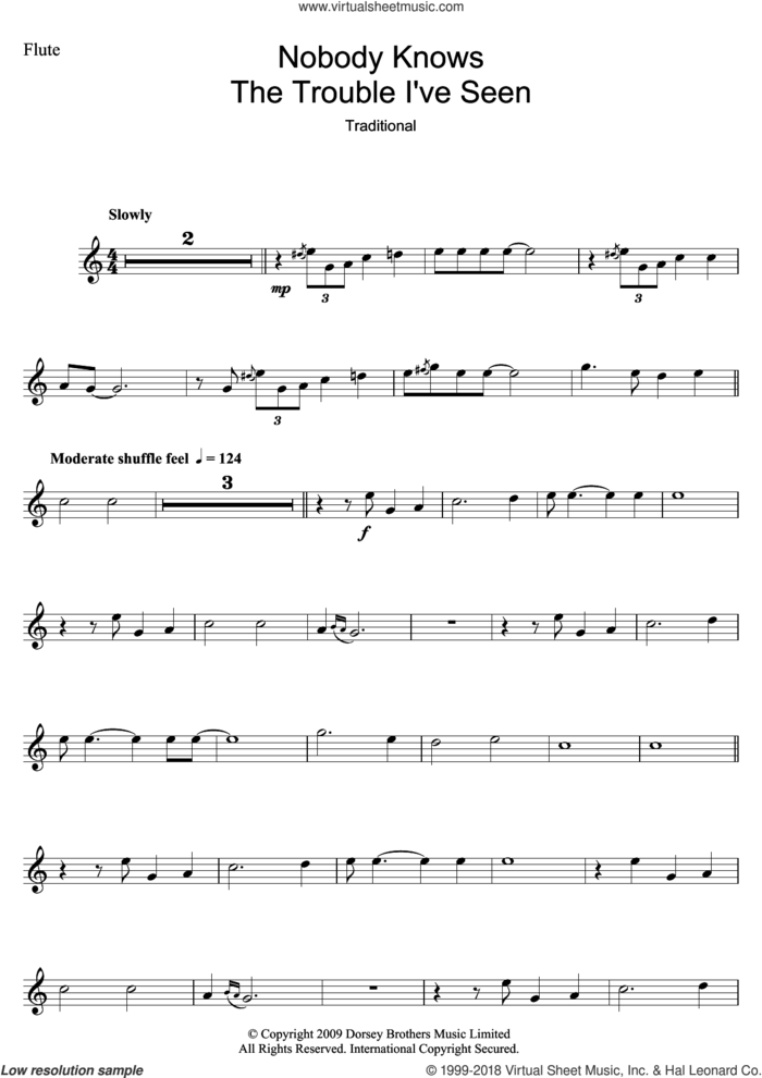 Nobody Knows The Trouble I've Seen sheet music for flute solo by Louis Armstrong and Miscellaneous, intermediate skill level