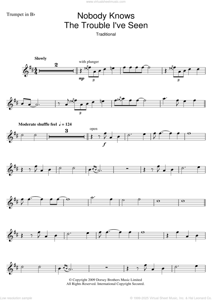 Nobody Knows The Trouble I've Seen sheet music for trumpet solo by Louis Armstrong and Miscellaneous, intermediate skill level