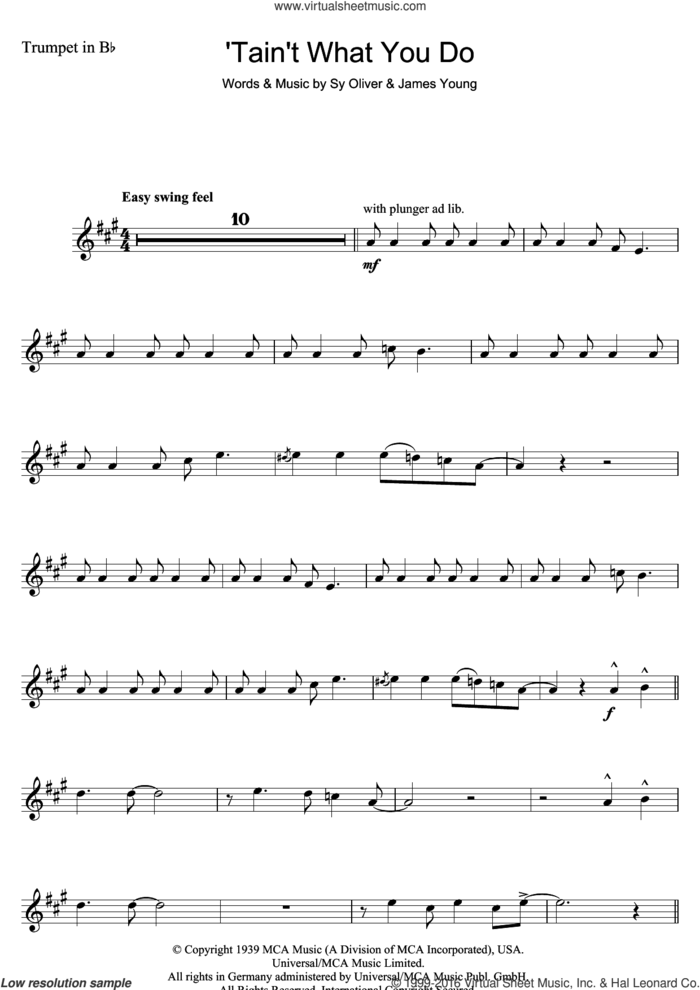 'Tain't What You Do (It's The Way That Cha Do It) sheet music for trumpet solo by Ella Fitzgerald, James Young and Sy Oliver, intermediate skill level