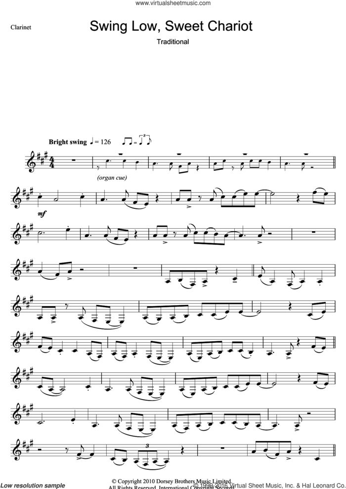 Swing Low, Sweet Chariot sheet music for clarinet solo, intermediate skill level