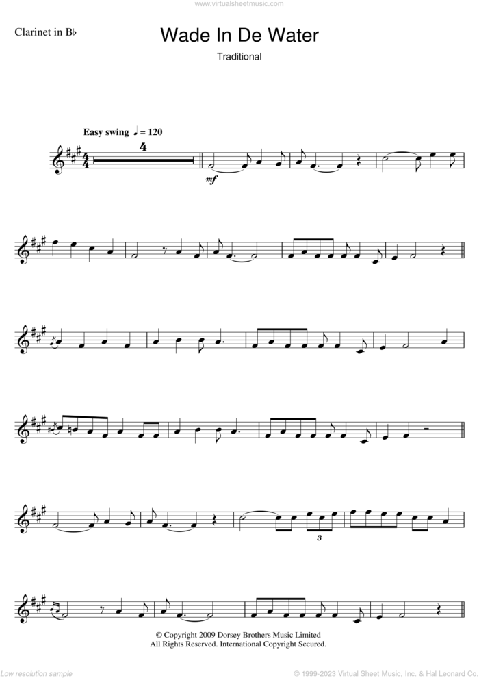Wade In The Water sheet music for clarinet solo by The Staple Singers and Miscellaneous, intermediate skill level