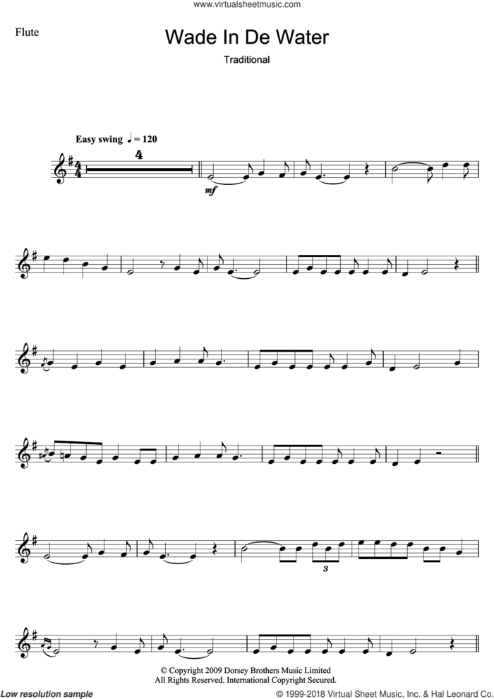 Wade In The Water sheet music for flute solo by The Staple Singers and Miscellaneous, intermediate skill level