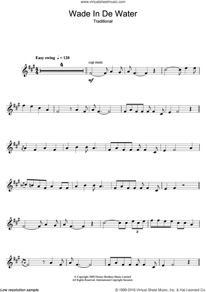 Wade In The Water sheet music for trumpet solo by The Staple Singers and Miscellaneous, intermediate skill level