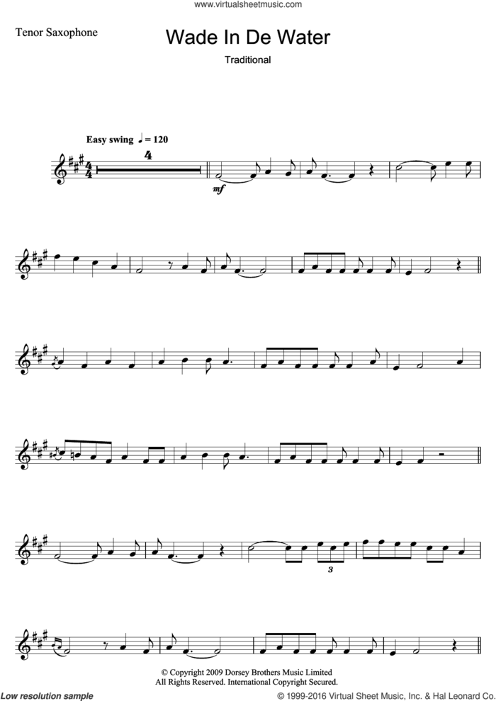 Wade In The Water sheet music for tenor saxophone solo by The Staple Singers and Miscellaneous, intermediate skill level