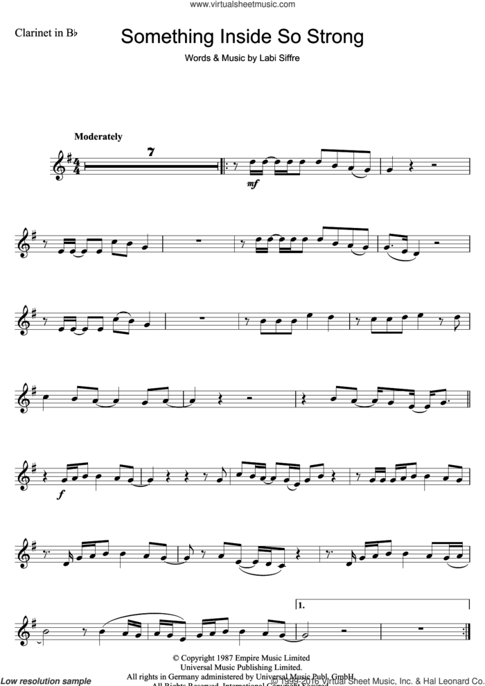 (Something Inside) So Strong sheet music for clarinet solo by Labi Siffre, intermediate skill level