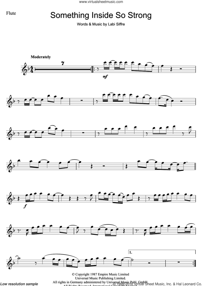 (Something Inside) So Strong sheet music for flute solo by Labi Siffre, intermediate skill level