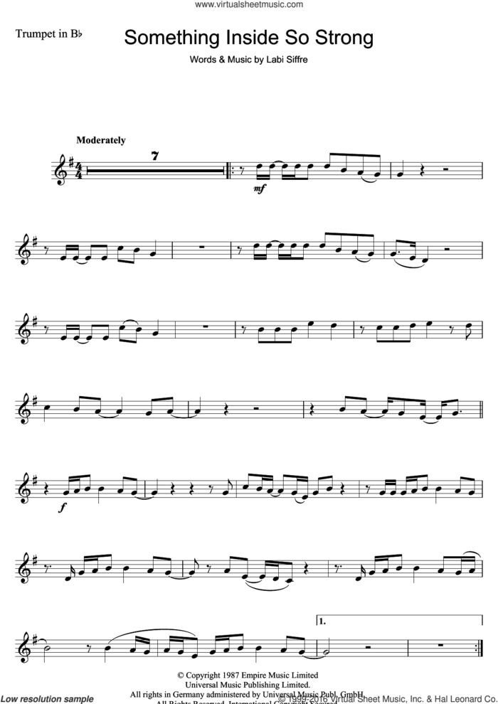 (Something Inside) So Strong sheet music for trumpet solo by Labi Siffre, intermediate skill level