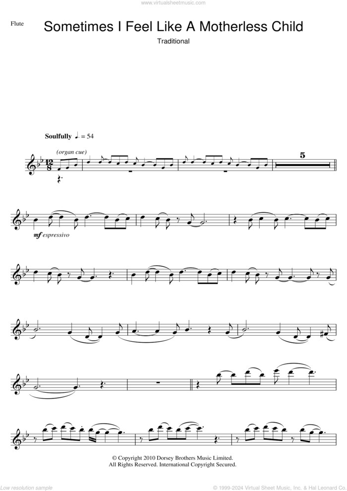 Sometimes I Feel Like A Motherless Child sheet music for flute solo, intermediate skill level