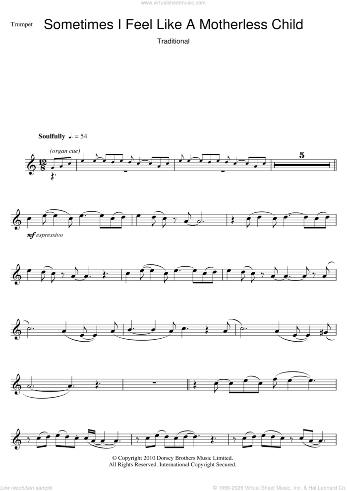 Sometimes I Feel Like A Motherless Child sheet music for trumpet solo, intermediate skill level