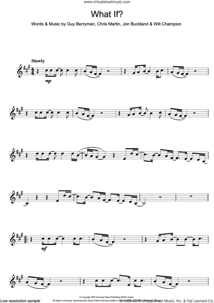What If? sheet music for clarinet solo by Coldplay, Chris Martin, Guy Berryman, Jonny Buckland and Will Champion, intermediate skill level