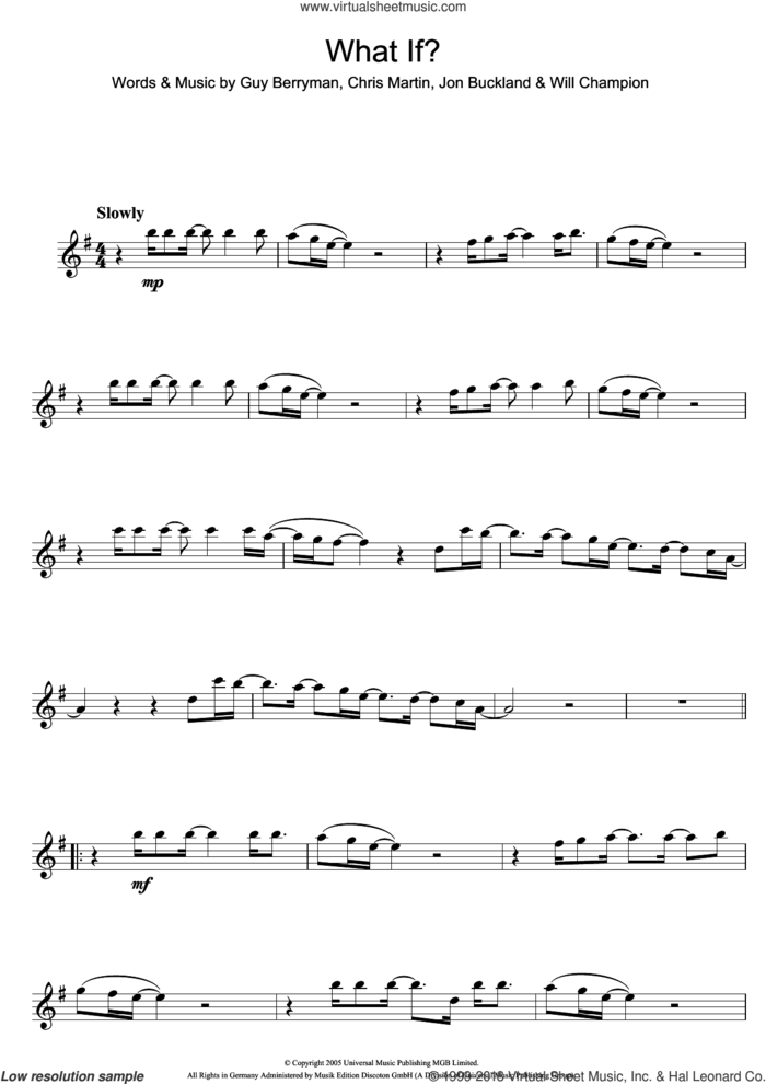 What If? sheet music for flute solo by Coldplay, Chris Martin, Guy Berryman, Jonny Buckland and Will Champion, intermediate skill level