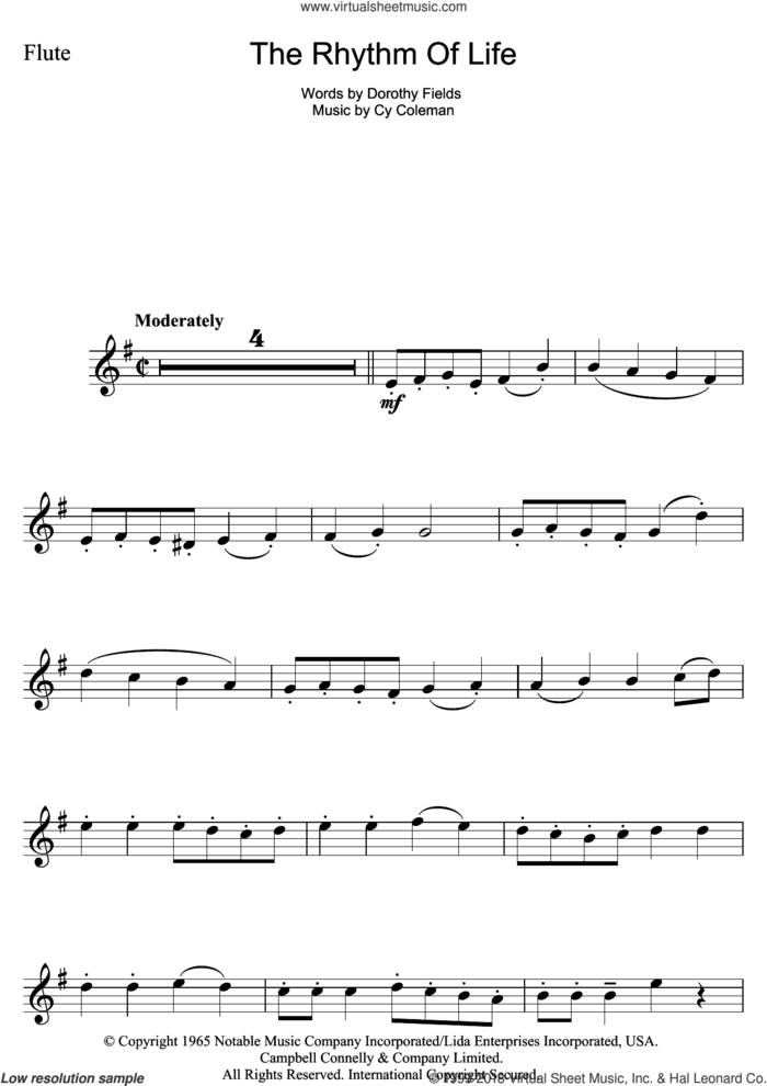 The Rhythm Of Life (from Sweet Charity) sheet music for flute solo by Cy Coleman and Dorothy Fields, intermediate skill level