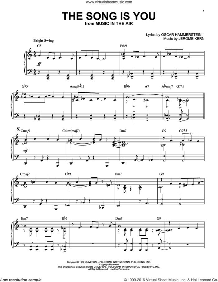 The Song Is You (arr. Brent Edstrom) sheet music for piano solo by Oscar II Hammerstein and Jerome Kern, intermediate skill level