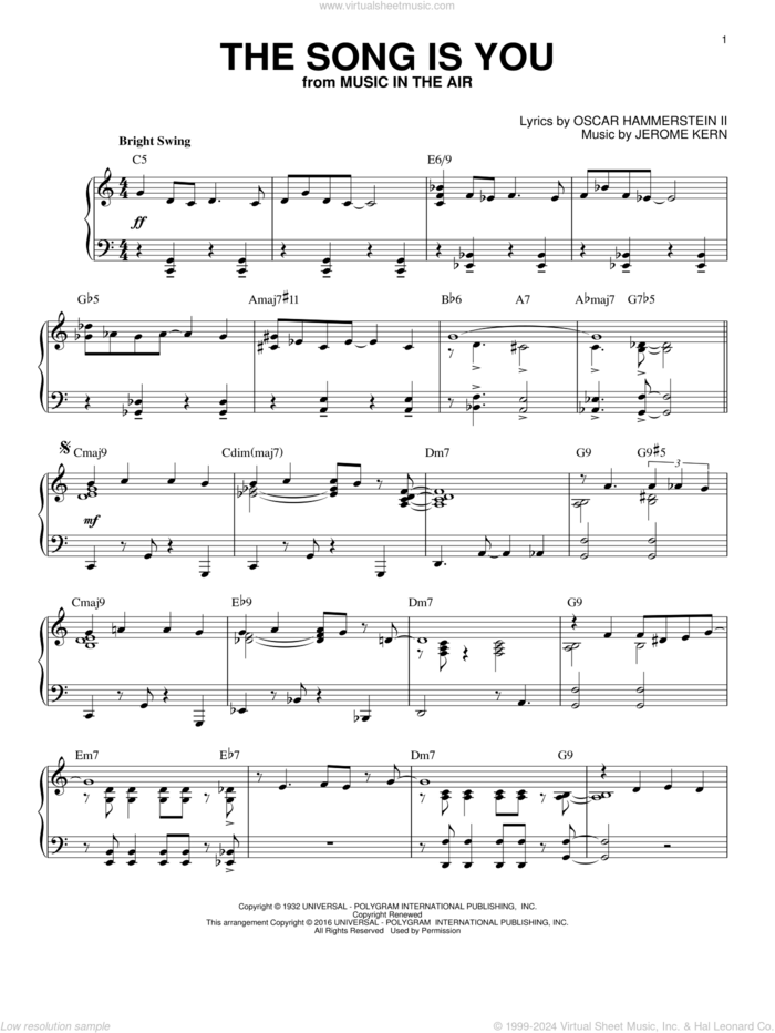 The Song Is You (arr. Brent Edstrom) sheet music for piano solo by Oscar II Hammerstein and Jerome Kern, intermediate skill level