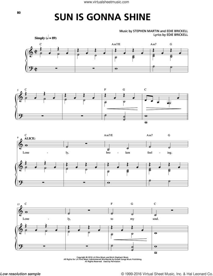 Sun Is Gonna Shine sheet music for voice and piano by Edie Brickell, Stephen Martin and Stephen Martin & Edie Brickell, intermediate skill level