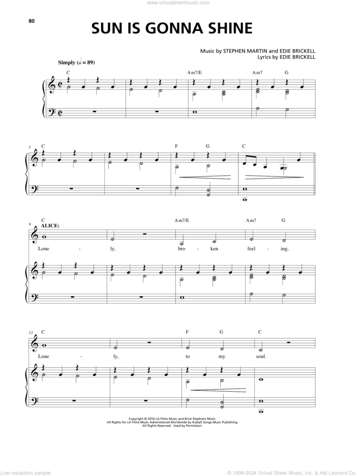 Sun Is Gonna Shine sheet music for voice and piano by Edie Brickell, Stephen Martin and Stephen Martin & Edie Brickell, intermediate skill level