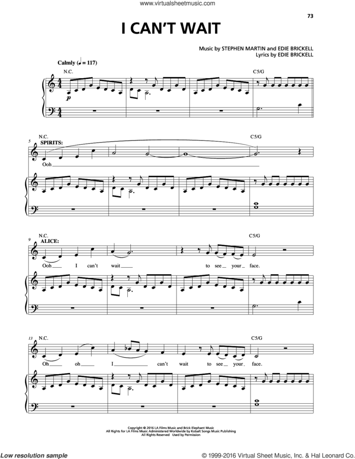 I Can't Wait sheet music for voice and piano by Edie Brickell, Stephen Martin and Stephen Martin & Edie Brickell, intermediate skill level