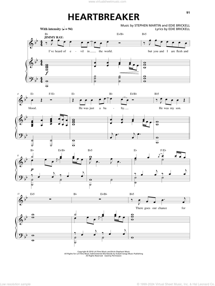 Heartbreaker sheet music for voice and piano by Edie Brickell, Stephen Martin and Stephen Martin & Edie Brickell, intermediate skill level