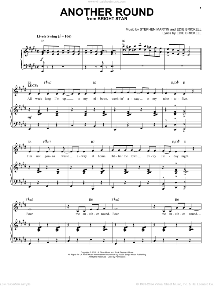 Another Round sheet music for voice and piano by Edie Brickell, Stephen Martin and Stephen Martin & Edie Brickell, intermediate skill level