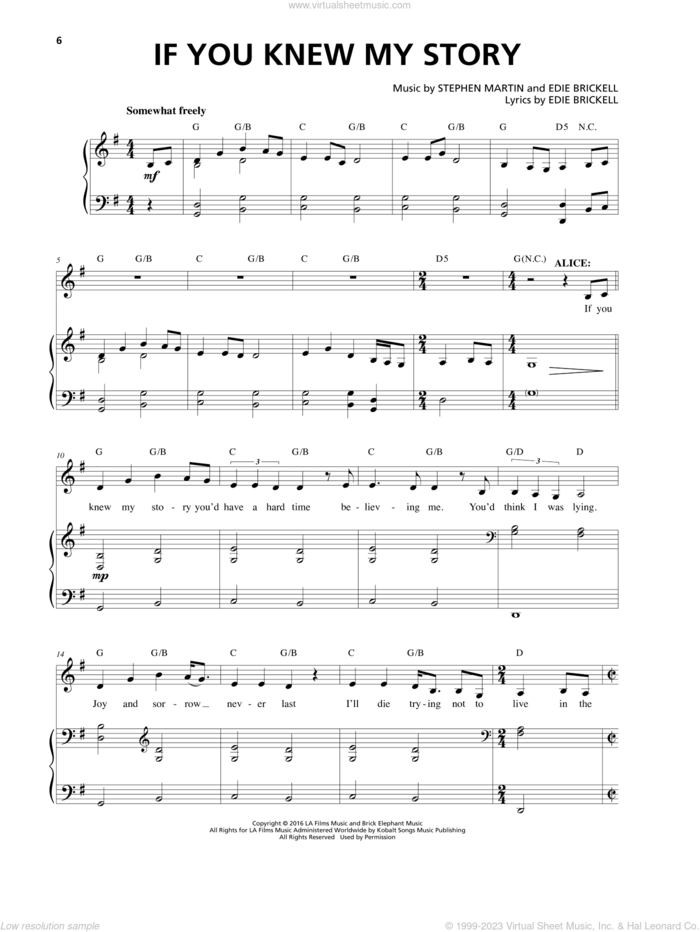 If You Knew My Story sheet music for voice and piano by Edie Brickell, Stephen Martin and Stephen Martin & Edie Brickell, intermediate skill level