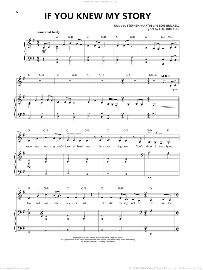 If You Knew My Story sheet music for voice and piano by Edie Brickell, Stephen Martin and Stephen Martin & Edie Brickell, intermediate skill level