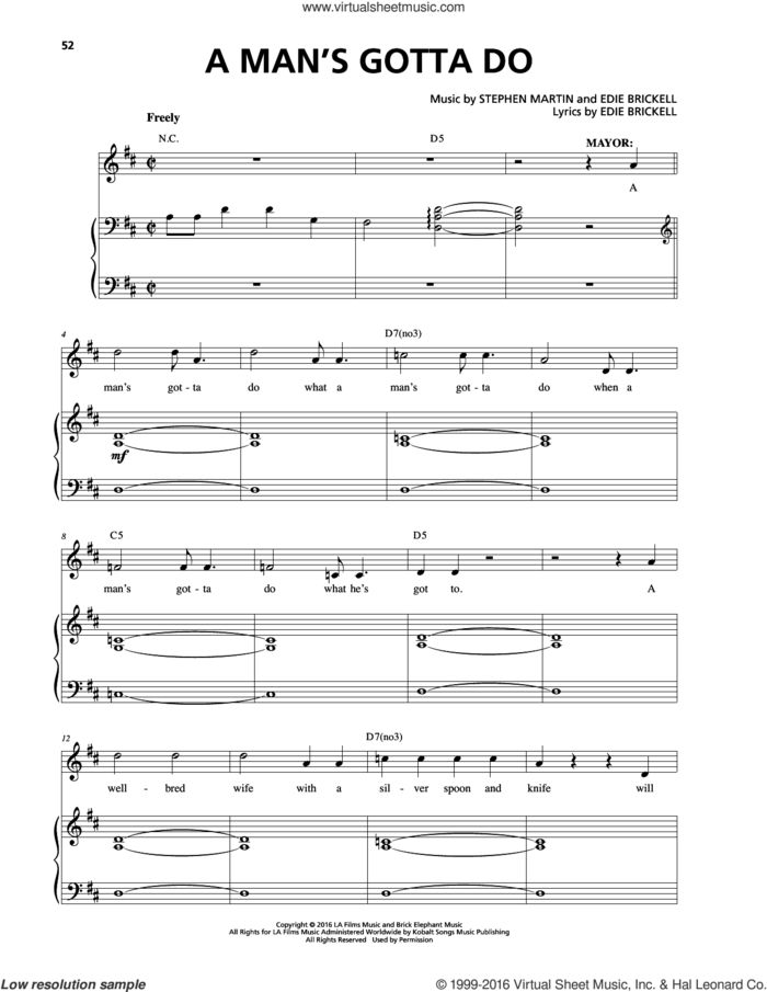 A Man's Gotta Do sheet music for voice and piano by Edie Brickell, Stephen Martin and Stephen Martin & Edie Brickell, intermediate skill level