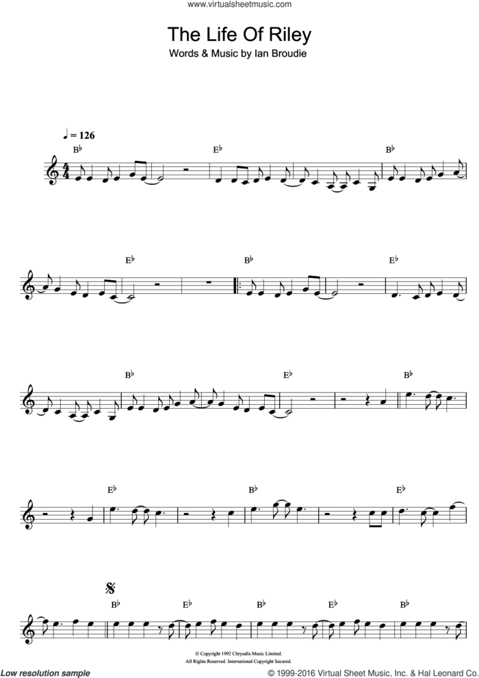 The Life Of Riley sheet music for clarinet solo by The Lightning Seeds and Ian Broudie, intermediate skill level