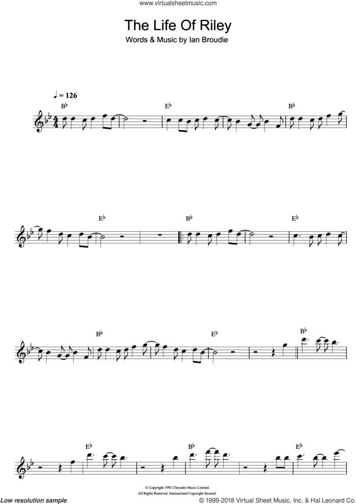 The Life Of Riley sheet music for flute solo by The Lightning Seeds and Ian Broudie, intermediate skill level