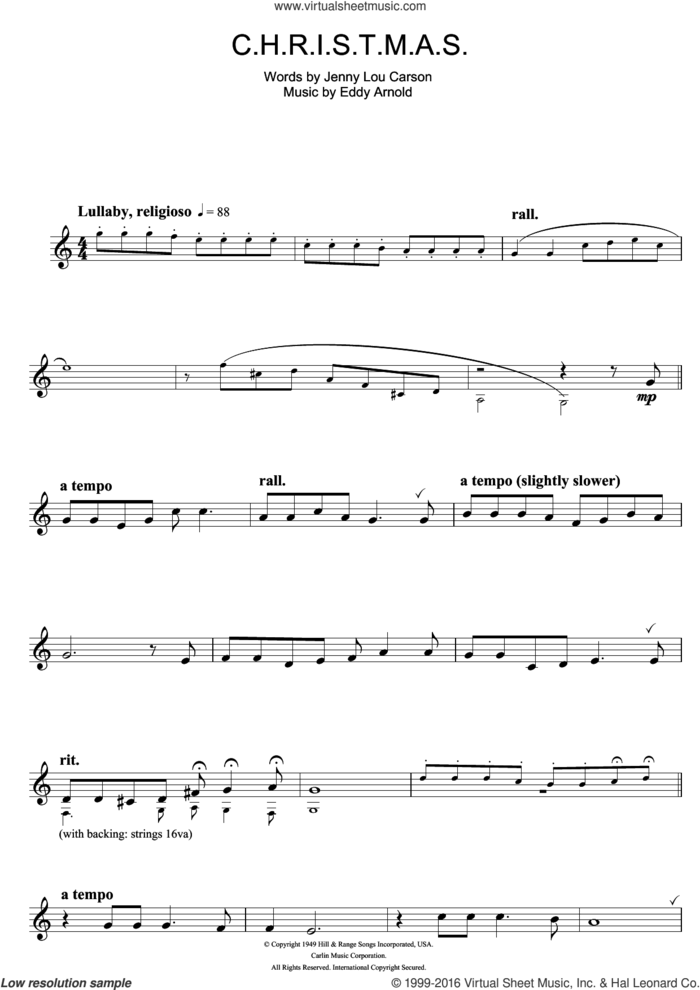 C-H-R-I-S-T-M-A-S sheet music for clarinet solo by Perry Como, Eddy Arnold and Jenny Lou Carson, intermediate skill level