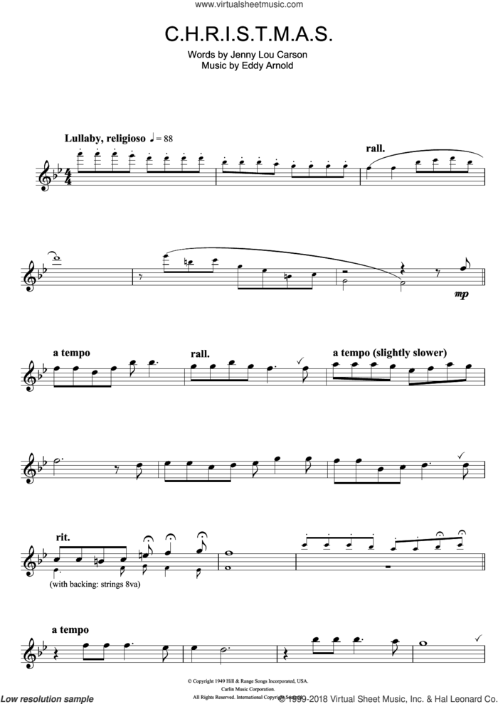 C-H-R-I-S-T-M-A-S sheet music for flute solo by Perry Como, Eddy Arnold and Jenny Lou Carson, intermediate skill level