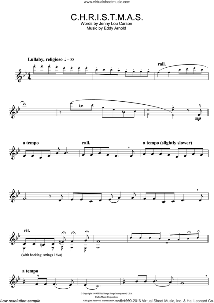 C-H-R-I-S-T-M-A-S sheet music for violin solo by Perry Como, Eddy Arnold and Jenny Lou Carson, intermediate skill level