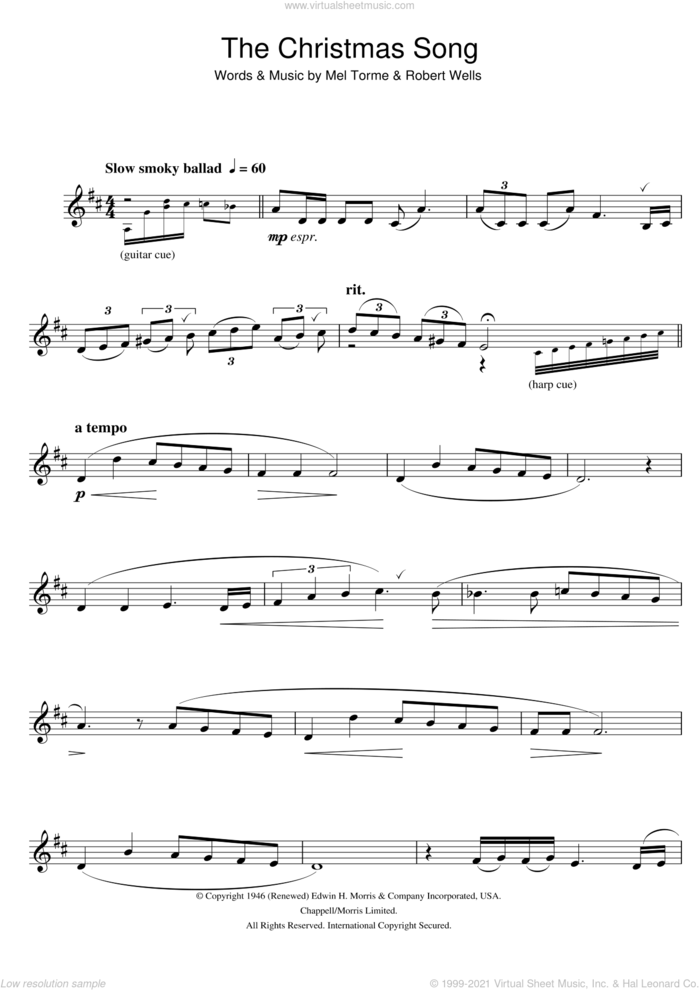 The Christmas Song (Chestnuts Roasting On An Open Fire) sheet music for clarinet solo by Mel Torme, Mel Torme and Robert Wells, intermediate skill level