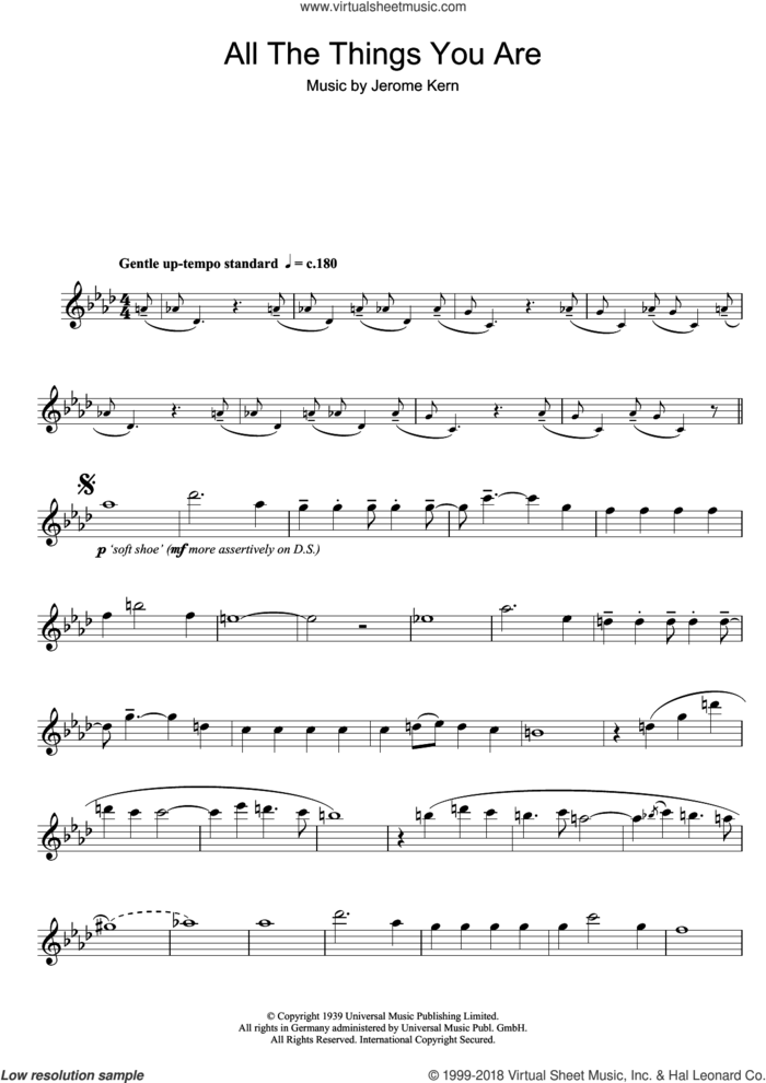 All The Things You Are sheet music for flute solo by Jerome Kern and Oscar II Hammerstein, intermediate skill level