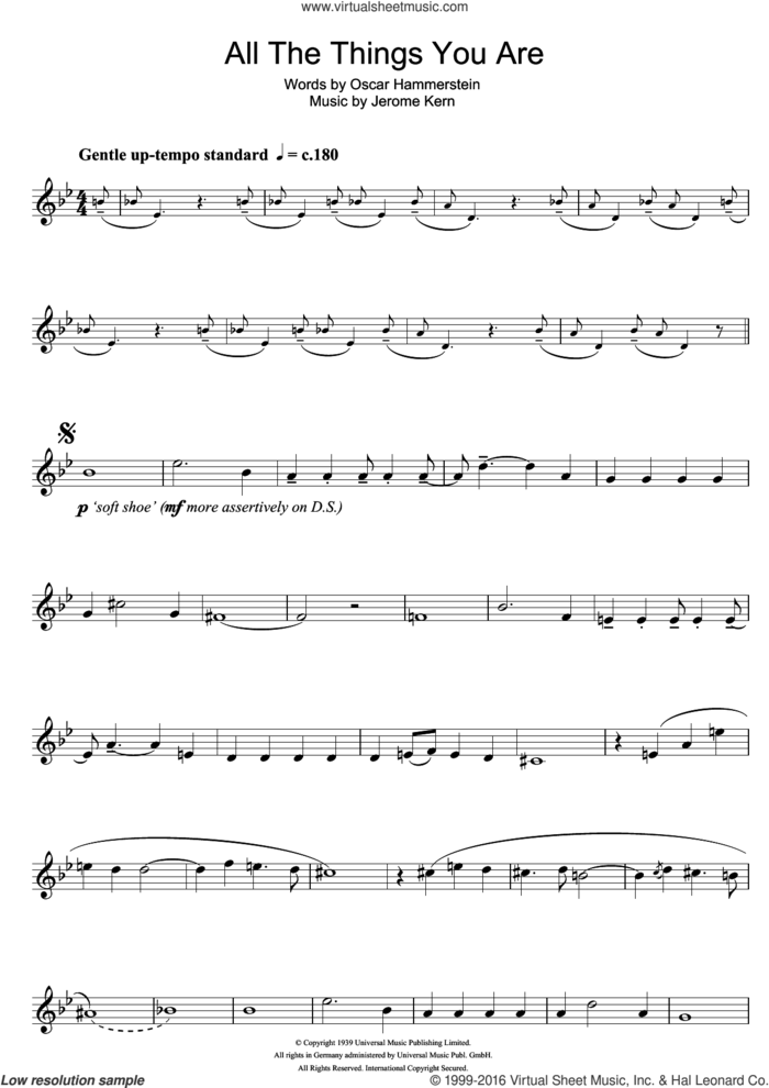 All The Things You Are sheet music for trumpet solo by Jerome Kern and Oscar II Hammerstein, intermediate skill level