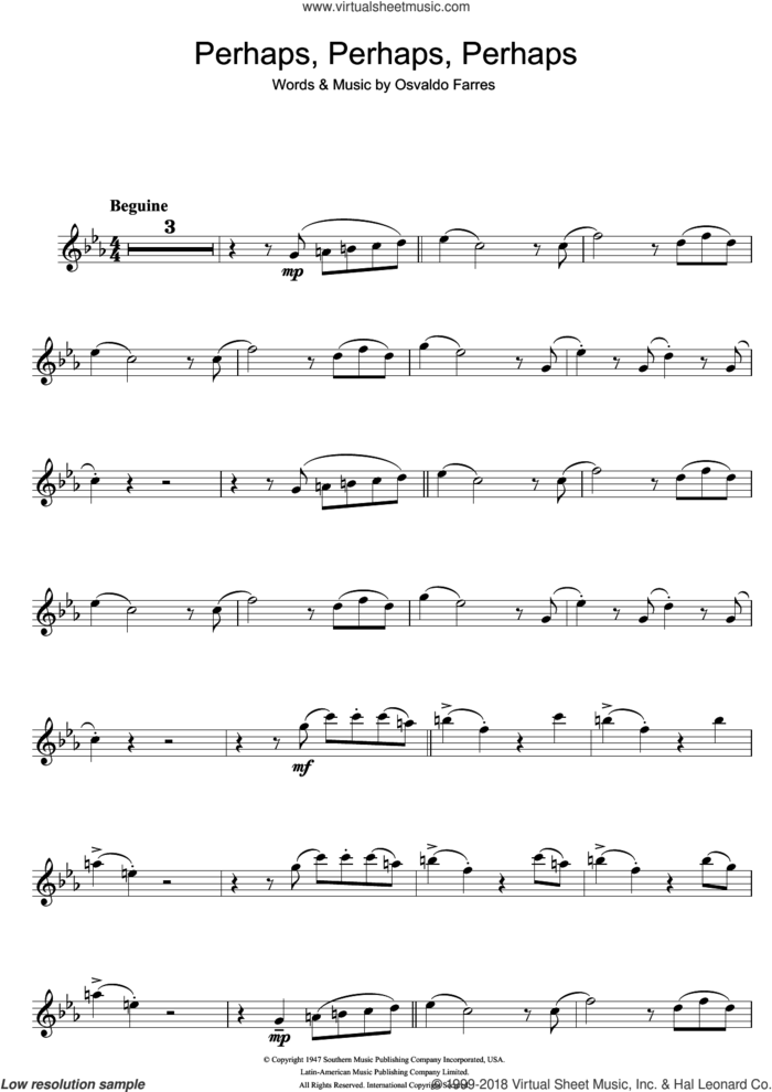 Perhaps, Perhaps, Perhaps (Quizas, Quizas, Quizas) sheet music for flute solo by Osvaldo Farres, intermediate skill level