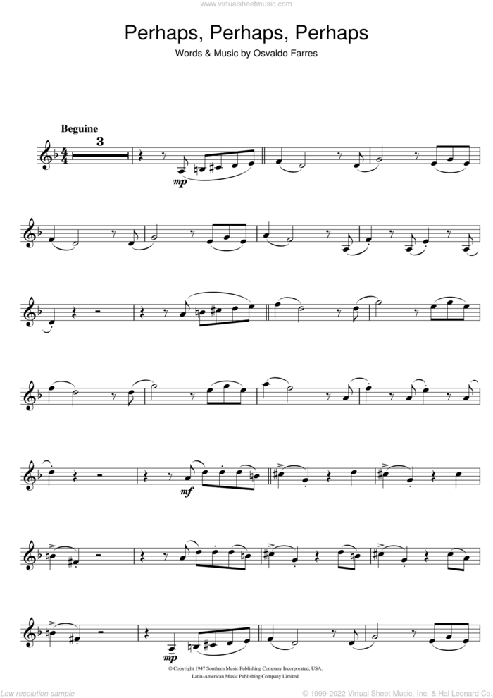 Perhaps, Perhaps, Perhaps (Quizas, Quizas, Quizas) sheet music for trumpet solo by Osvaldo Farres, intermediate skill level