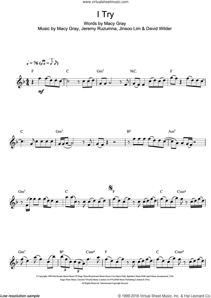 I Try sheet music for flute solo by Macy Gray, David Wilder, Jeremy Ruzumna and Jinsoo Lim, intermediate skill level