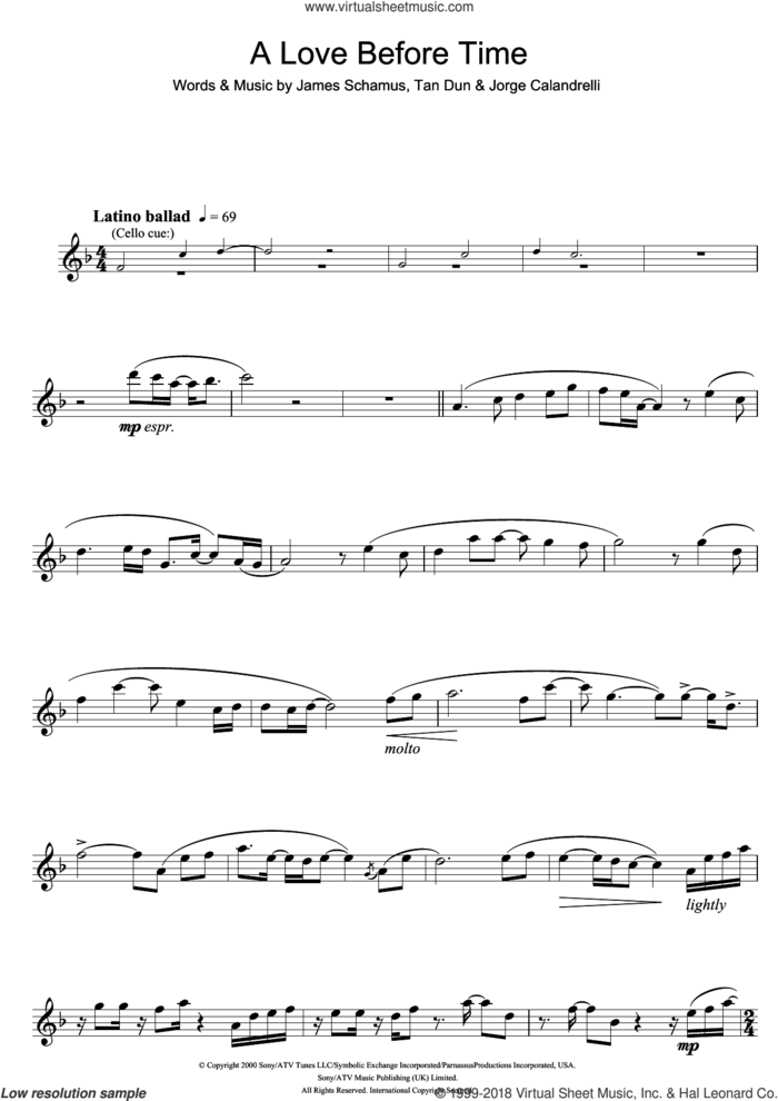 A Love Before Time (from Crouching Tiger, Hidden Dragon) sheet music for flute solo by Coco Lee, James Schamus, Jorge Calandrelli and Tan Dun, intermediate skill level